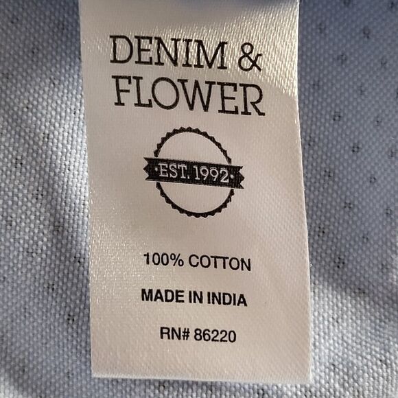 Denim & Flower Men’s Large Slim Fit Blue Polka Dot Button Down Classic Cut Shirt - Picture 15 of 16